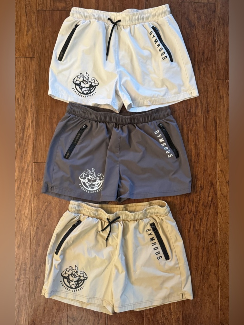 Gymroos Men's Athletic Shorts - White, Gray, Tan